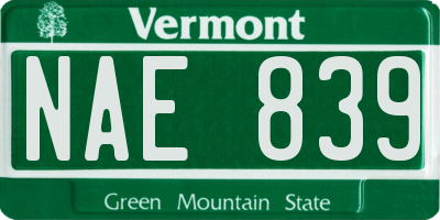 VT license plate NAE839