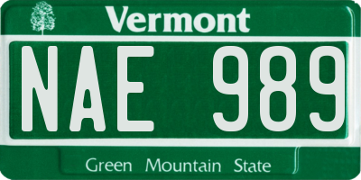 VT license plate NAE989