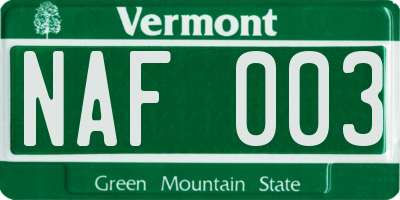VT license plate NAF003