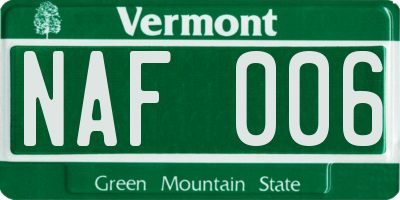 VT license plate NAF006