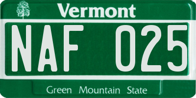 VT license plate NAF025