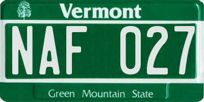 VT license plate NAF027