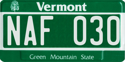 VT license plate NAF030