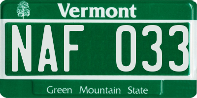 VT license plate NAF033