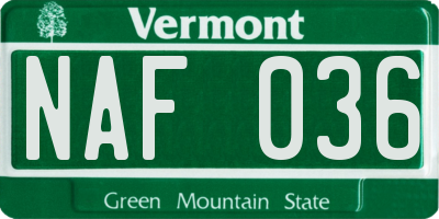 VT license plate NAF036