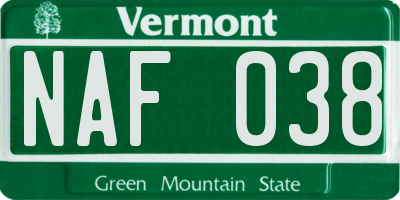VT license plate NAF038