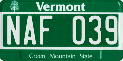 VT license plate NAF039