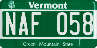 VT license plate NAF058