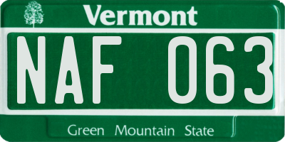 VT license plate NAF063