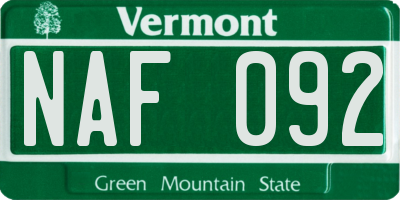 VT license plate NAF092