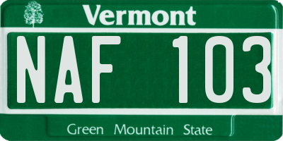 VT license plate NAF103