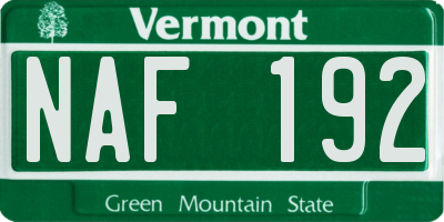 VT license plate NAF192