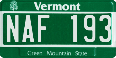 VT license plate NAF193