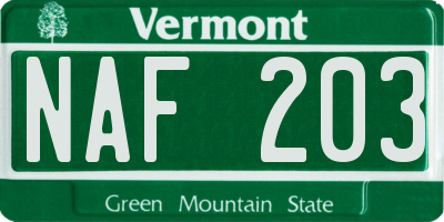 VT license plate NAF203