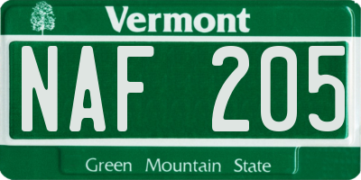 VT license plate NAF205