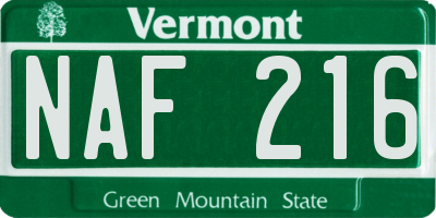 VT license plate NAF216