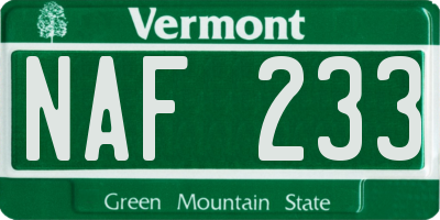 VT license plate NAF233