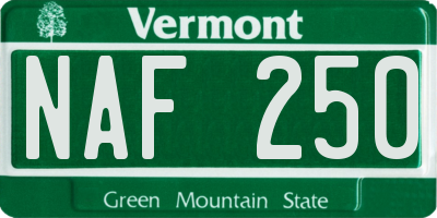 VT license plate NAF250