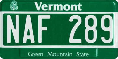 VT license plate NAF289