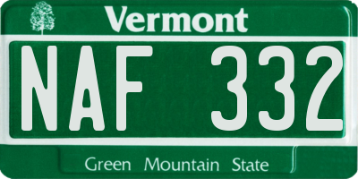 VT license plate NAF332
