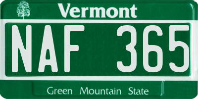 VT license plate NAF365