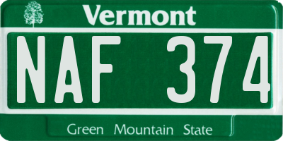 VT license plate NAF374
