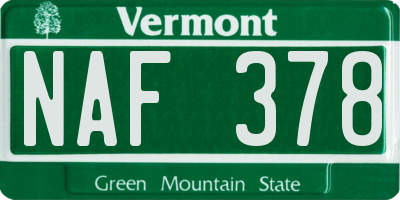 VT license plate NAF378