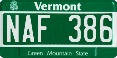 VT license plate NAF386