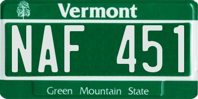 VT license plate NAF451