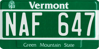 VT license plate NAF647