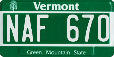 VT license plate NAF670