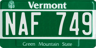 VT license plate NAF749