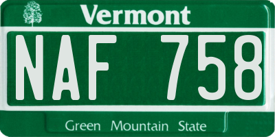 VT license plate NAF758