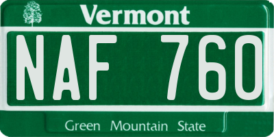 VT license plate NAF760