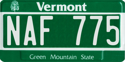 VT license plate NAF775
