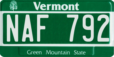 VT license plate NAF792