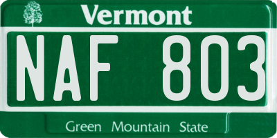 VT license plate NAF803