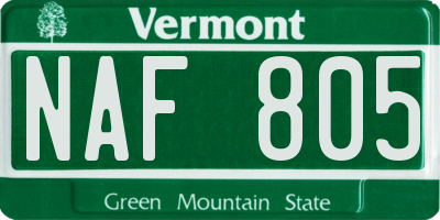 VT license plate NAF805