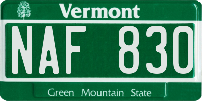 VT license plate NAF830