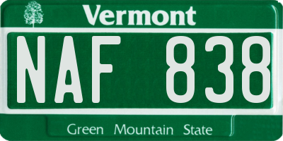 VT license plate NAF838