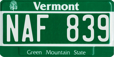 VT license plate NAF839