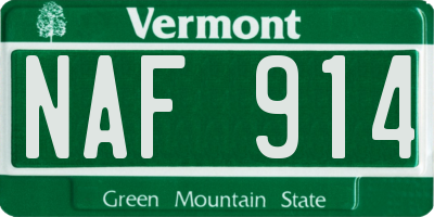 VT license plate NAF914
