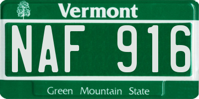 VT license plate NAF916