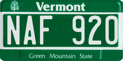 VT license plate NAF920