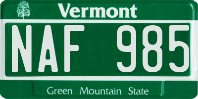 VT license plate NAF985