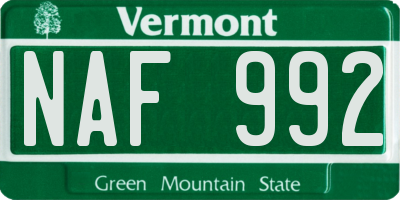 VT license plate NAF992