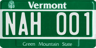 VT license plate NAH001