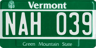 VT license plate NAH039