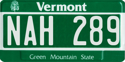 VT license plate NAH289