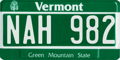 VT license plate NAH982
